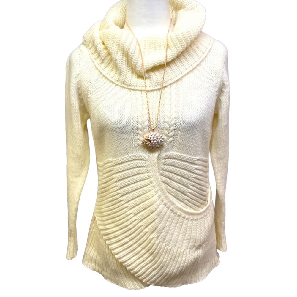 Berretti Wrap Front Cream Cowl Neck Sweater
